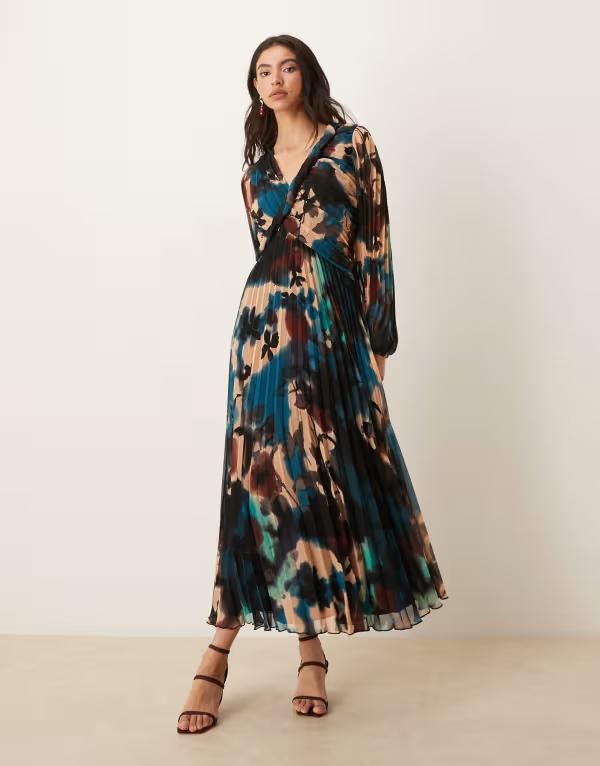 エイソス レディース トップス ワンピース プリーツ プリント ミディ ASOS DESIGN twist detail wrap front pleated midi dress abstract