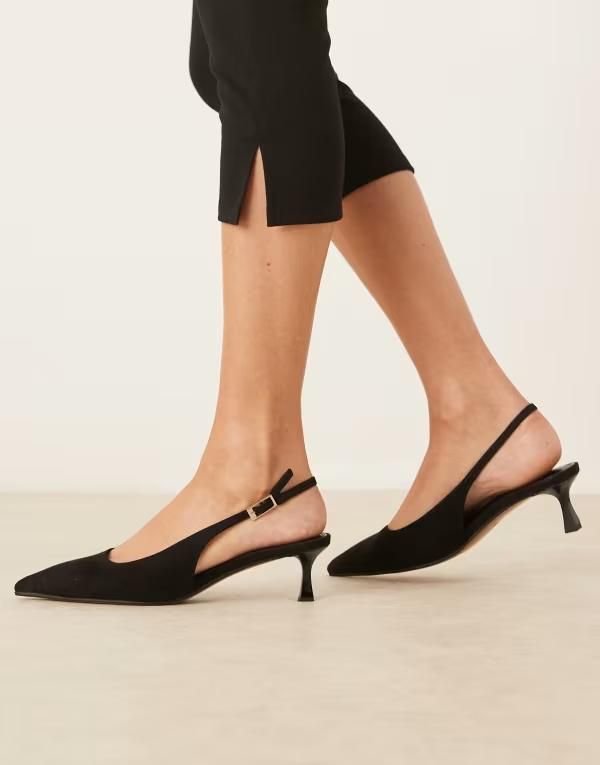 エイソス レディース シューズ ヒール スエード ASOS DESIGN Skip slingback kitten heel shoes suedette Black suedette ブラック