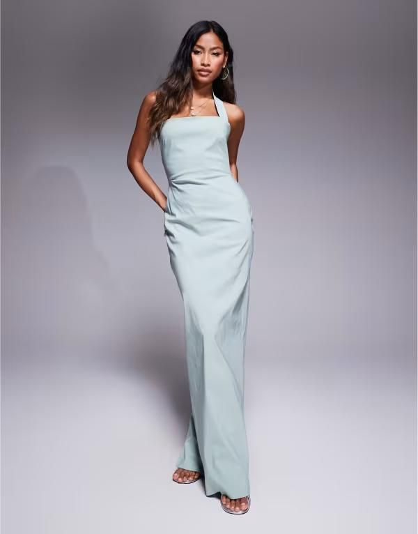 ベスパー レディース トップス ワンピース マキシ ホルター Vesper bengaline halterneck strap bodycon maxi dress in sage セージ