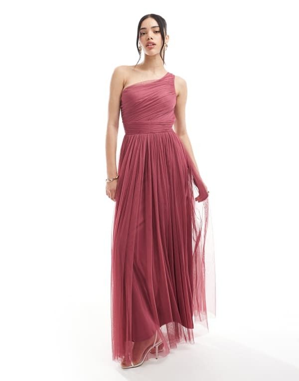 レース アンド ビーズ レディース トップス ワンピース チュール マキシワンピース マキシ Lace Beads Bridesmaid one shoulder tulle maxi dress i