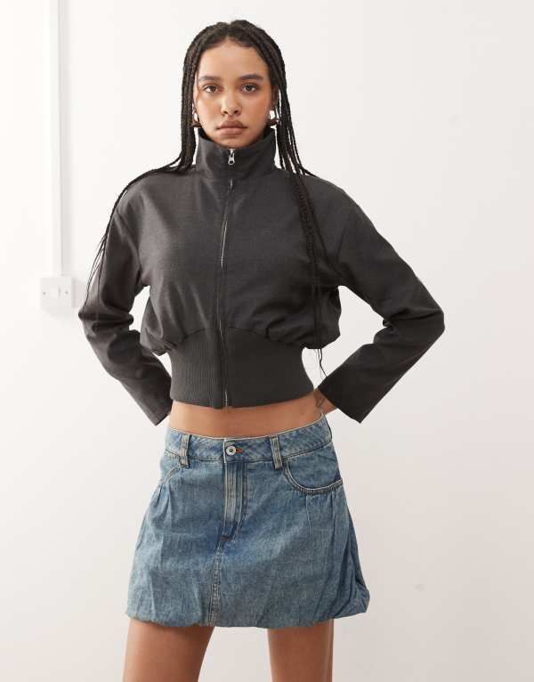 コルージョン レディース ボトムス スカート デニム COLLUSION denim bubble hem skirt in light wash LIGHT WASH デニム