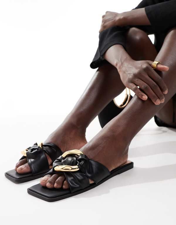 エイソス レディース シューズ サンダル ASOS DESIGN Foxy hardware slider Black ブラック