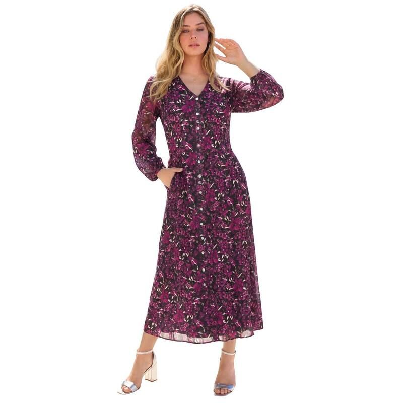 ロアマンズ レディース トップス ワンピース プラスサイズ マキシ Roamans Womens Plusize Boho Maxi Dress Rasberry Watercolor