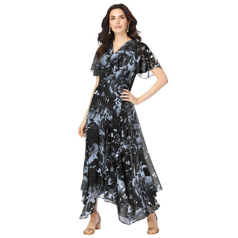 ロアマンズ レディース トップス ワンピース フラワー柄 プラスサイズ スパンコール フラワー Roamans Womens Plusize Floral Sequin Dress Black Pac