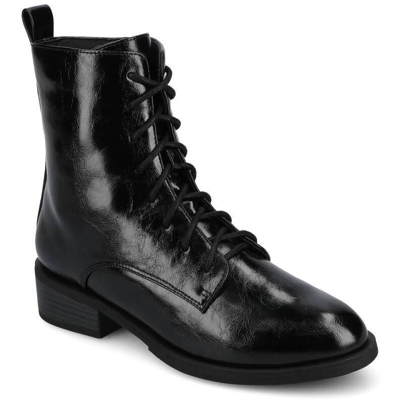 ジャーニー レディース シューズ ブーツ・レインブーツ Journee Vienna Womens Combat Boots Crinkle Black ブラック