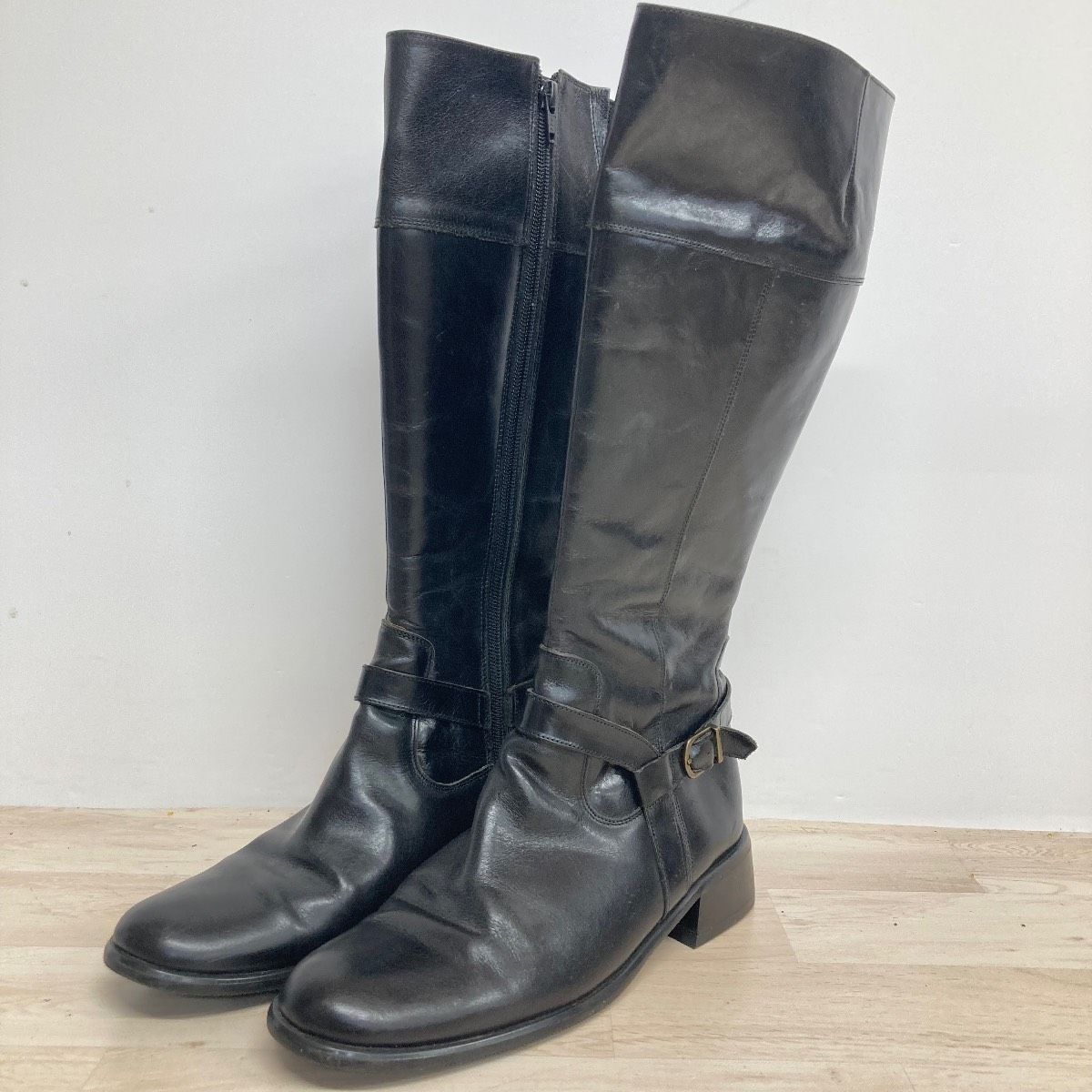 비브람/비브람 솔 롱 부츠 여성용 24.0cm EEE 블랙/블랙 사이드 지퍼 벨트 디자인 슈즈 [OL00043]