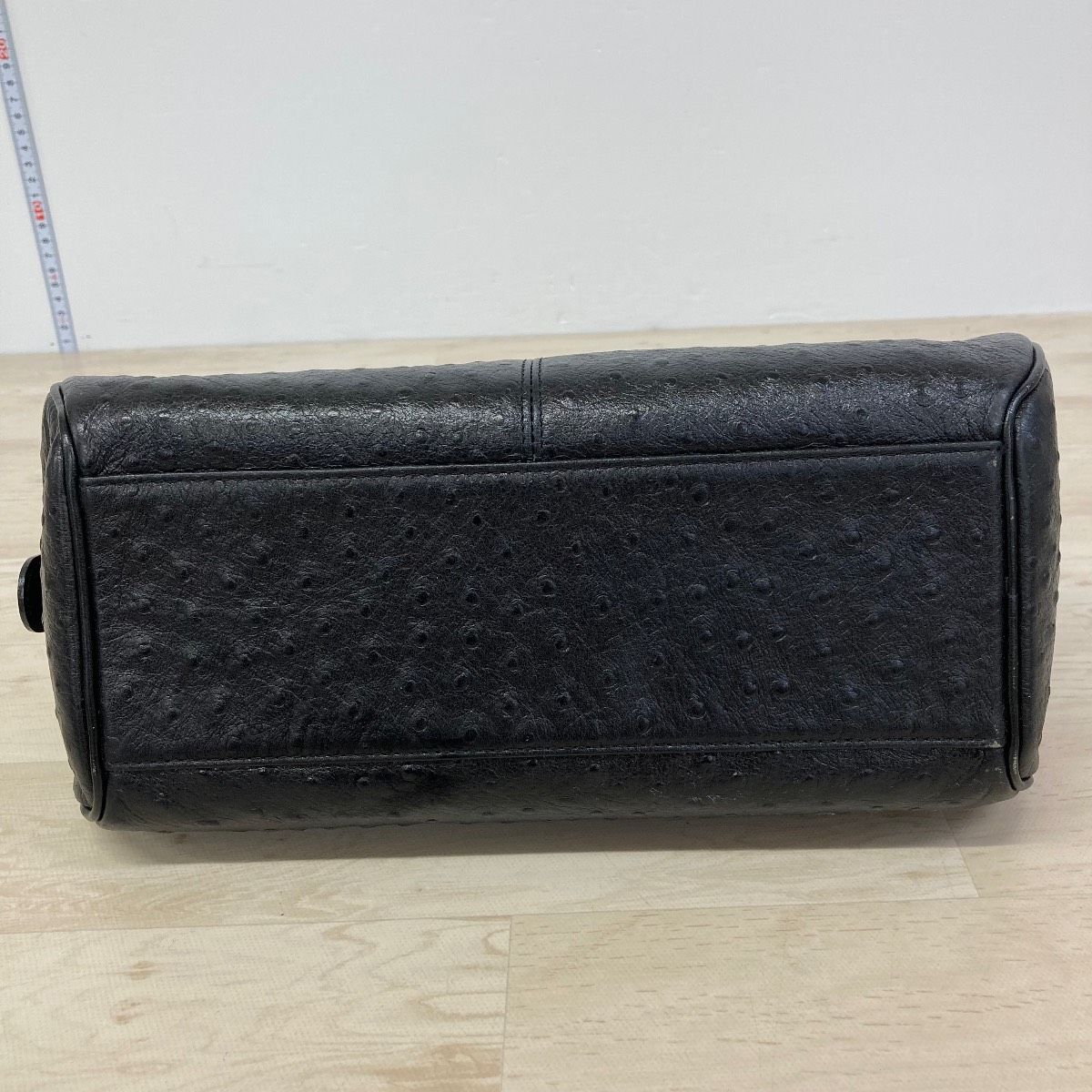 美品 HANAE MORI/ハナエモリ オーストリッチ調 ハンドバッグ ブラック