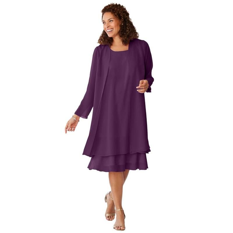 ウーマン ウィズイン レディース トップス ワンピース プラスサイズ ジャケット Woman Within Womens Plusize 2Piece Jacket Dress Eggplant