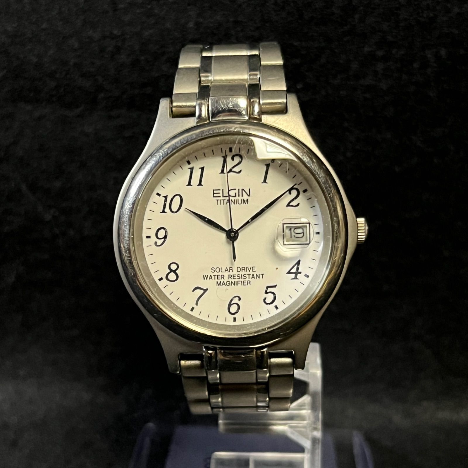 稼働品】 ELGIN エルジン ソーラー 腕時計 チタン製 FK-1118-TI-W