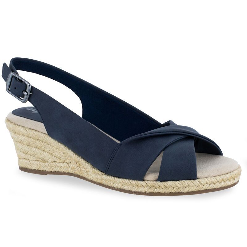 イージーストリート レディース シューズ サンダル Easy Street Maureen Womens Espadrille Wedge Sandals Navy ネイビー