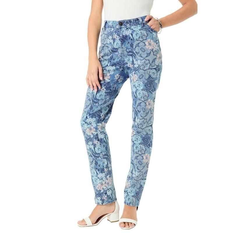ロアマンズ レディース ボトムス デニムパンツ プラスサイズ プチ Roamans Womens Plusize Petite Invisible Stretch Iconic Straightleg