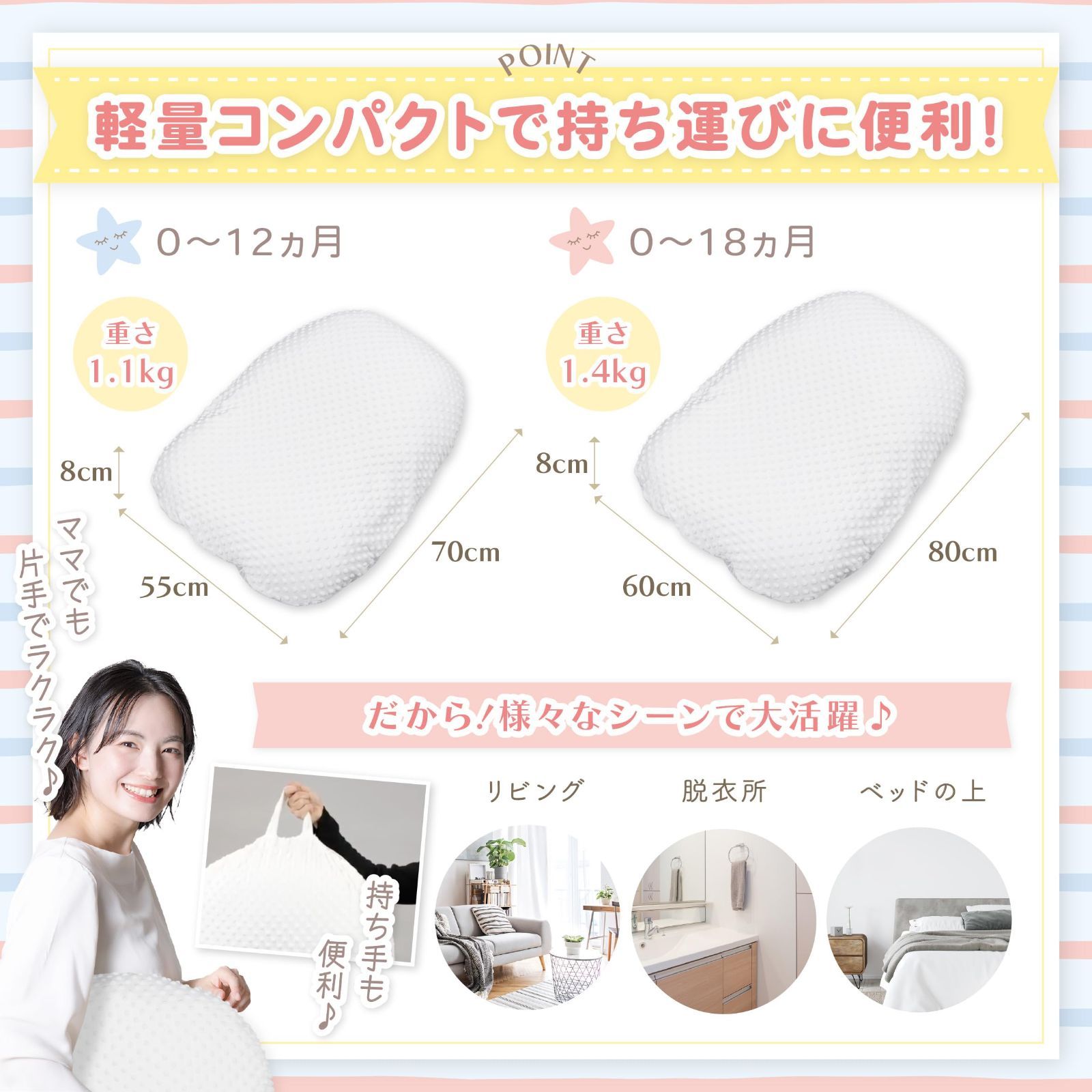 【特価商品】Cカーブクッション 出産祝い ベビークッション 新生児 ベッドインベッド 背中スイッチ Cカーブベビーベット オールシーズン（0～18か月）80×60)