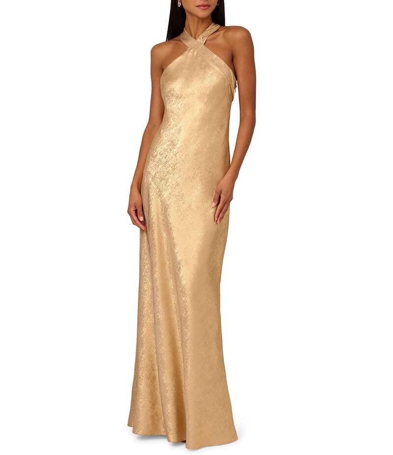 アドリアナ パペル レディース トップス ワンピース ノースリーブ ホルター Adrianna Papell Foiled Woven Halter Neck Sleeveless Back Neck