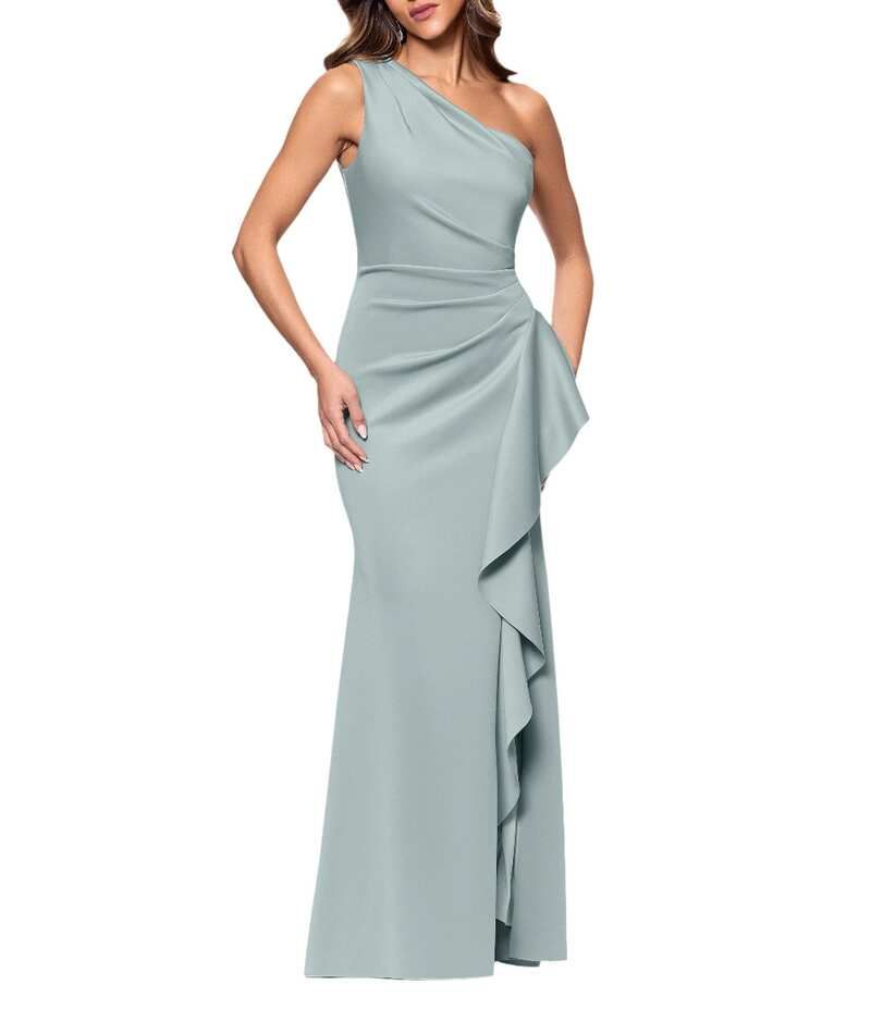 エスケープ レディース トップス ワンピース クレープ プチ フリル スキューバ Xscape Petite Size One Shoulder Side Ruffle Scuba Crepe Gow