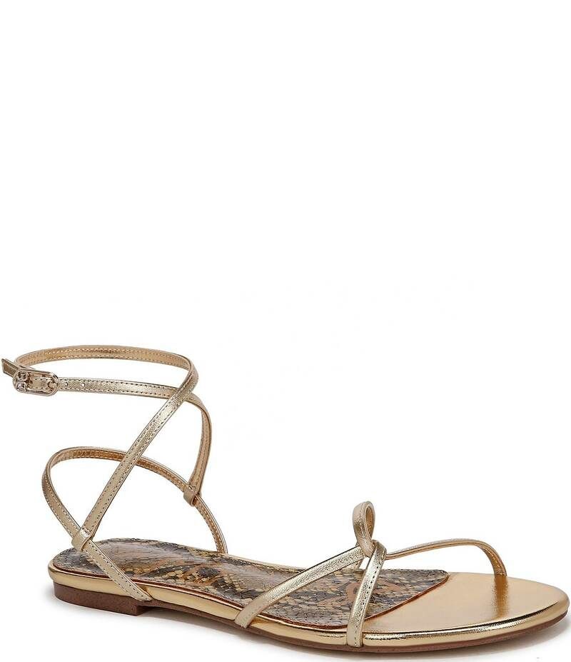 サムエデルマン レディース シューズ サンダル レザー Sam Edelman Ellina Leather Strappy Flat Sandals Amber Gold アンバー
