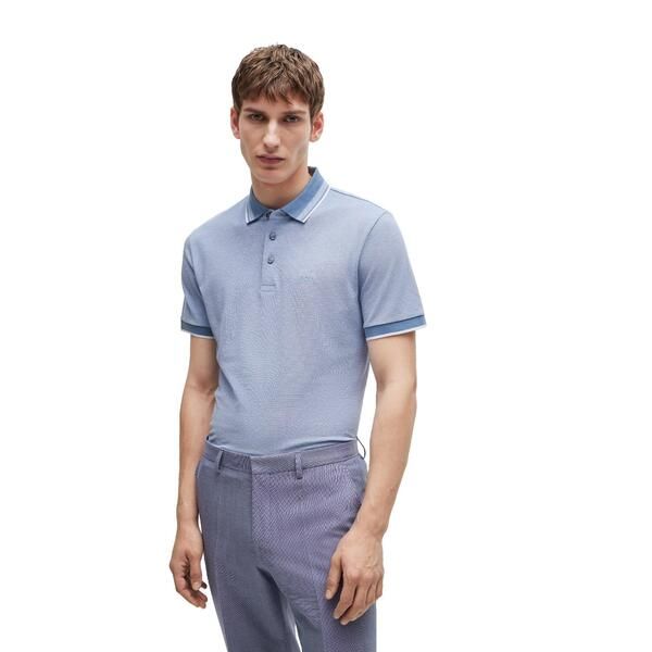 ボス メンズ トップス ポロシャツ Boss Mens H Prout Short Sleeve Polo Shirt Open Blue ブルー