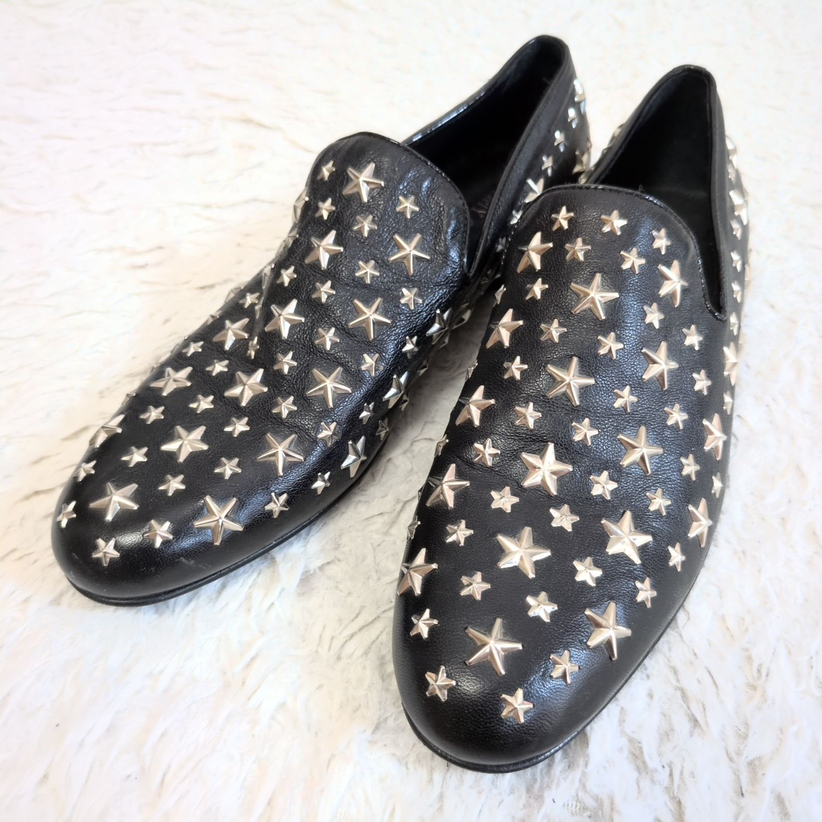 希少✨JIMMY CHOO ジミーチュウ スタースタッズ　レザースリッポン ローファー メンズ ブラック 黒 革靴