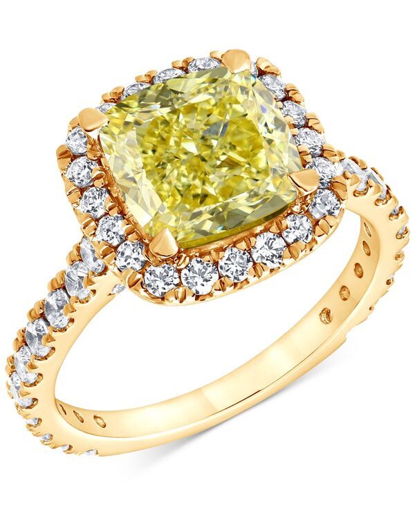 バッジェリーミシュカ レディース アクセサリー リング Badgley Mischka IGI Certified Lab Grown Yellow Diamond Cushion Halo Enga