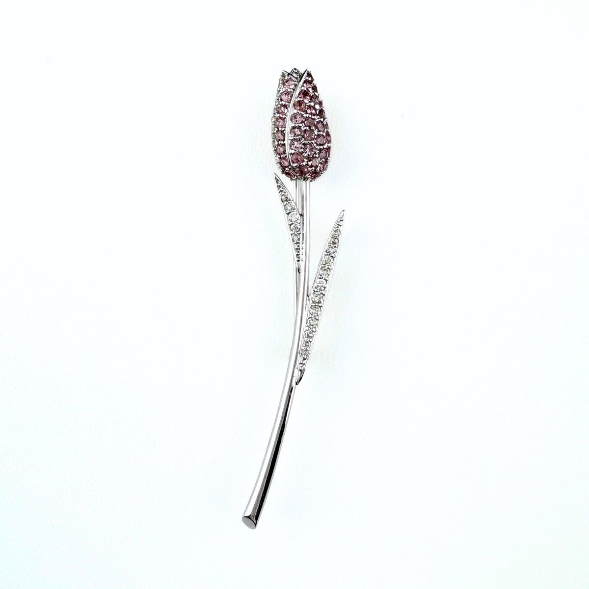 フラワーモチーフ デザインブローチ WG ホワイトゴールド トルマリン メレダイヤ チューリップ 花 ブローチ K18 WG トルマリン レディース 【中古】 105,500円