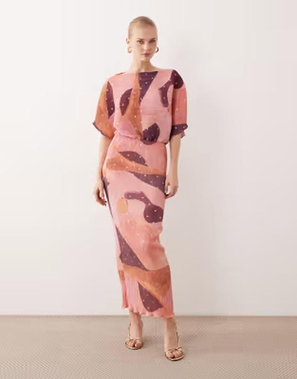 ネバーフリードレスド レディース トップス ワンピース プリントール Never Fully Dressed Tilly plisse offtheshoulder midaxi dress prin