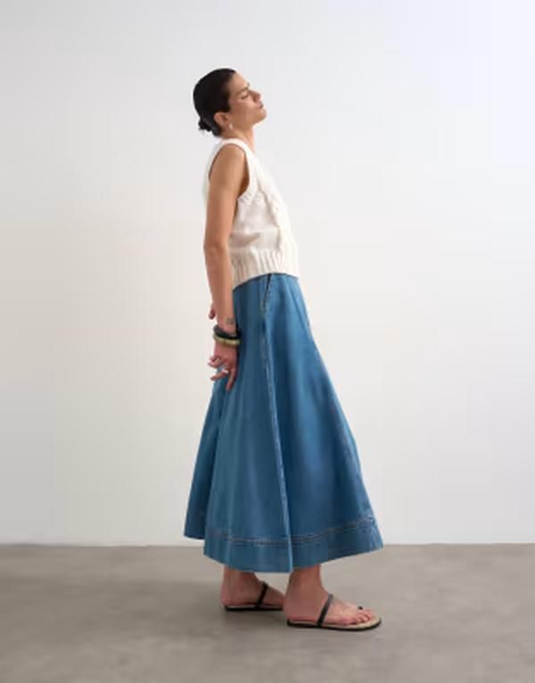 トップショップ レディース ボトムスカート デニム マキシ Topshop denim full maxi skirt in mid Bleach デニム