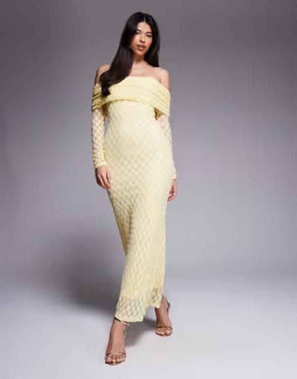 バードット レディース トップス ワンピース レース マキシ Bardot Adoni off the shoulder textured lace maxi dress in yellow Cana