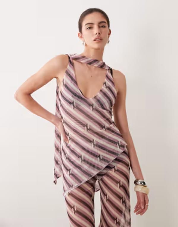 エイソス レディース トップス シャツ プリント メッシュ ASOS DESIGN ASOS DSIGN mesh printed long line bandeau part of a set St