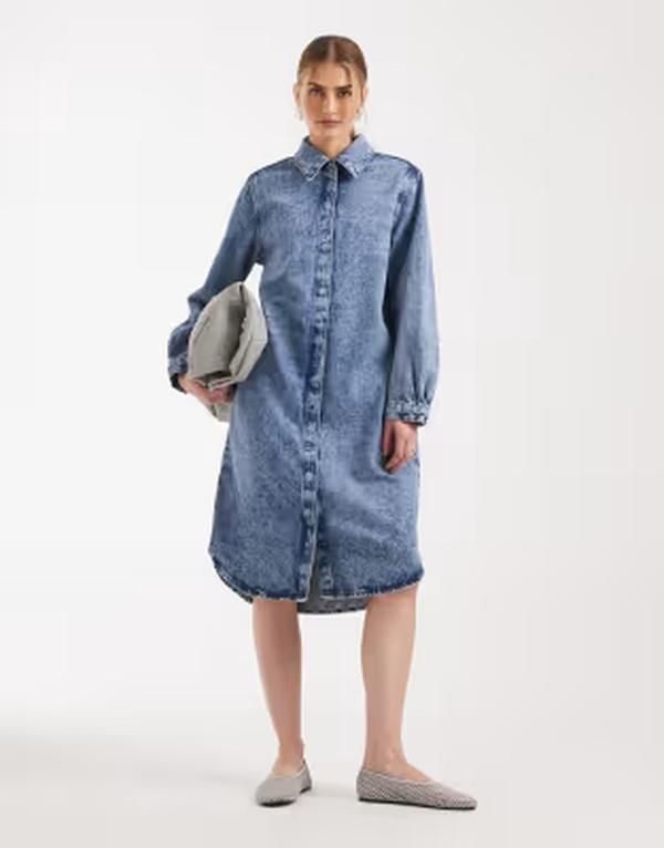 エイソス レディース トップス ワンピース ミディ シャツ デニム ASOS DESIGN denim shirt midi dress in acid wash Acid light wash デニ