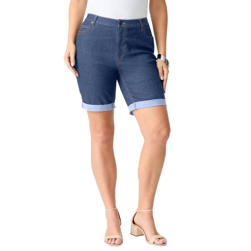 ロアマンズ レディース ボトムス ハーフパンツ・ショーツ プラスサイズ Roamans Womens Plusize Classic Stretch Cuffed Short Medium Wash