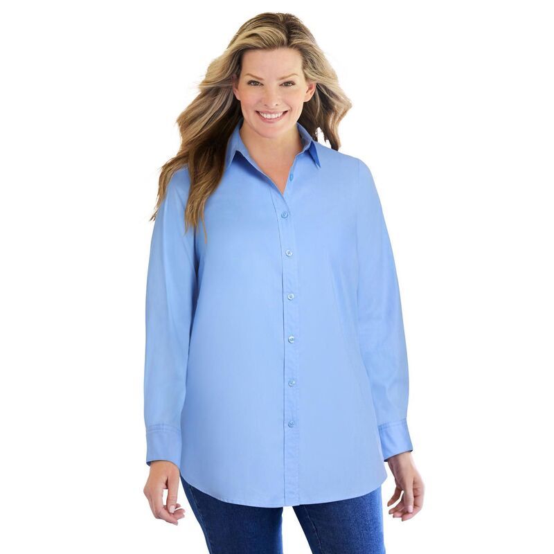 ウーマン ウィズイン レディース トップス シャツ プラスサイズ Woman Within Plusize Perfect Long Sleeve Shirt French Blue ブルー
