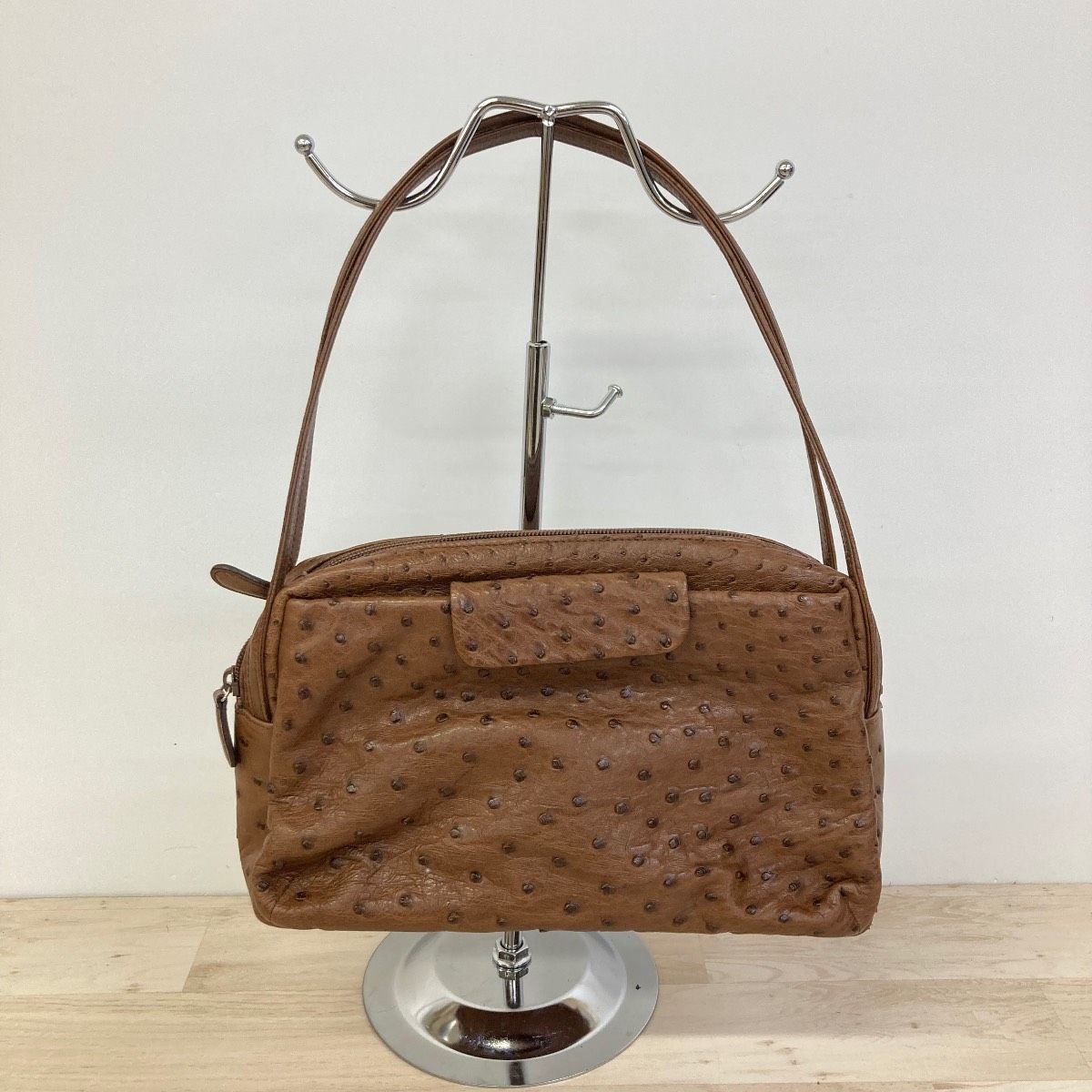 美品 オーストリッチ/ダチョウ革 ハンドバッグ ブラウン/茶色 