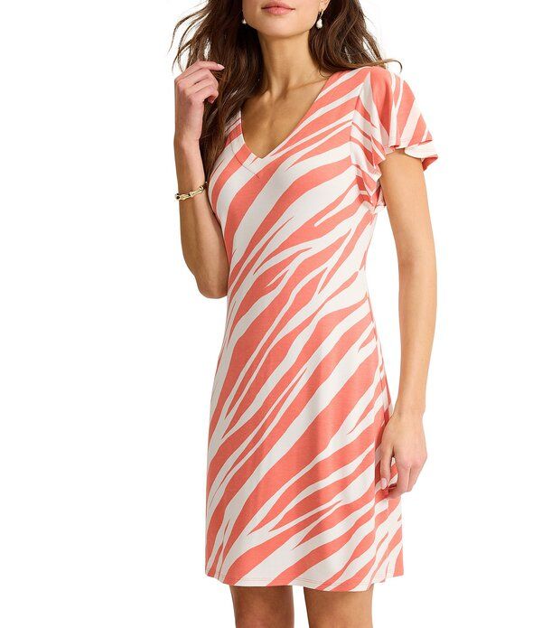 トッミーバハマ レディース トップス ワンピース Vネック Tommy Bahama Darcy Coastal Zebra VNeck Short Flutter Sleeve Shift Dres