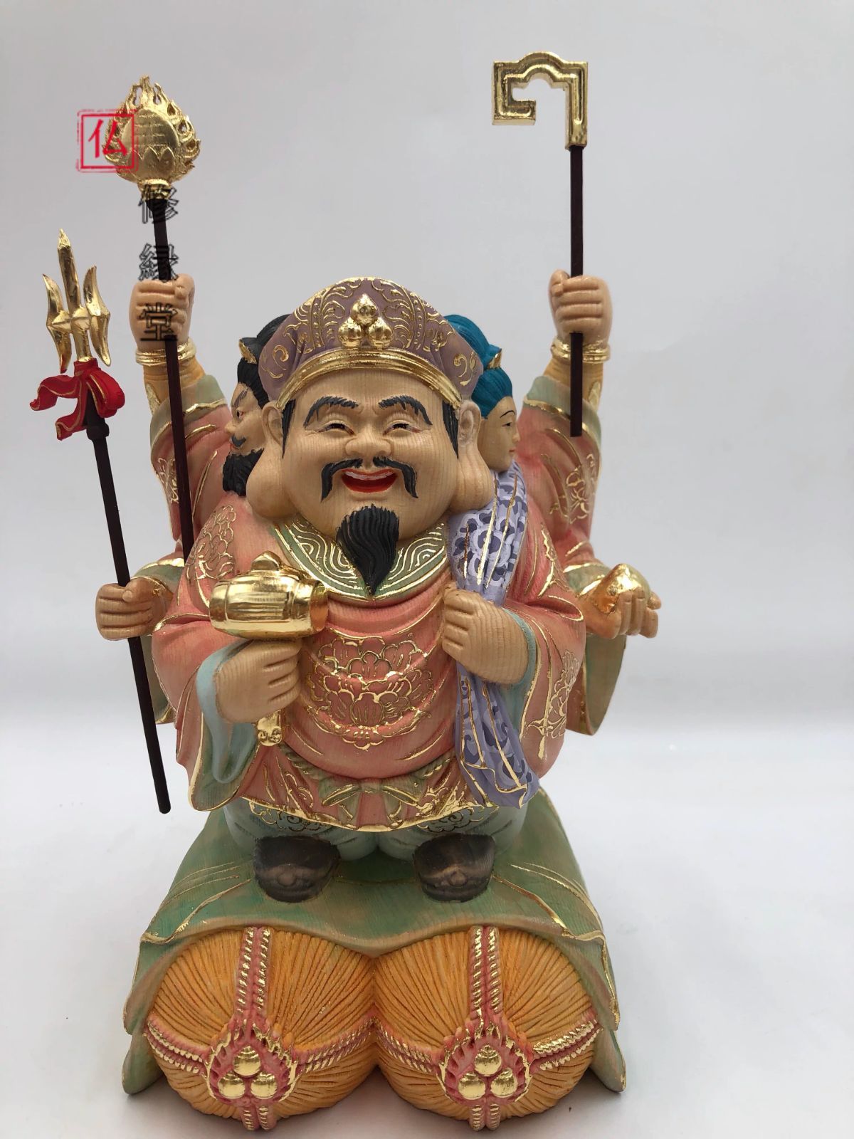 【修縁堂】大黒天木彫り 彩繪 極彩色 師手工精彫り 木彫仏像 極上品 大黒天