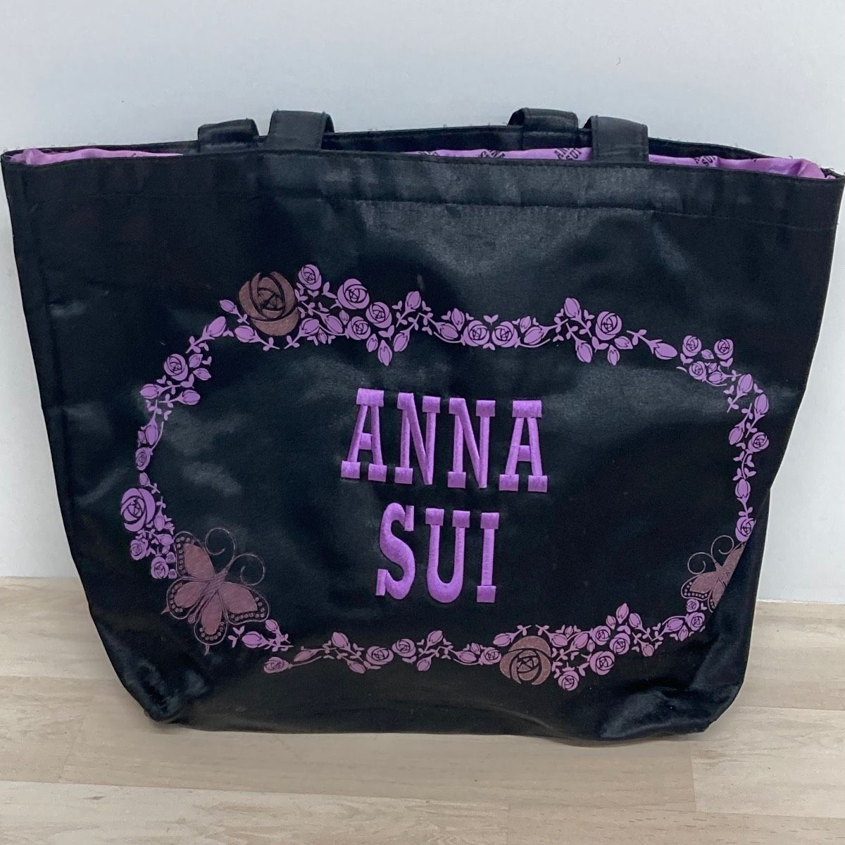 ANNA SUI/アナスイ トートバッグ ブラック/パープル 刺しゅう ロゴ 