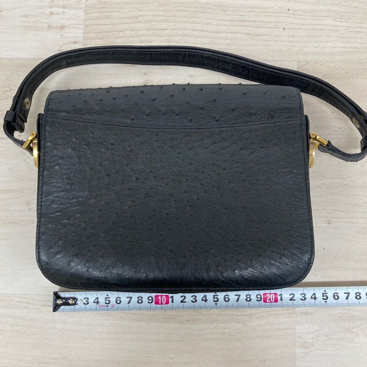 新品 芝翫香 オーストリッチ エキゾチックレザー ハンドバッグ 黒 
