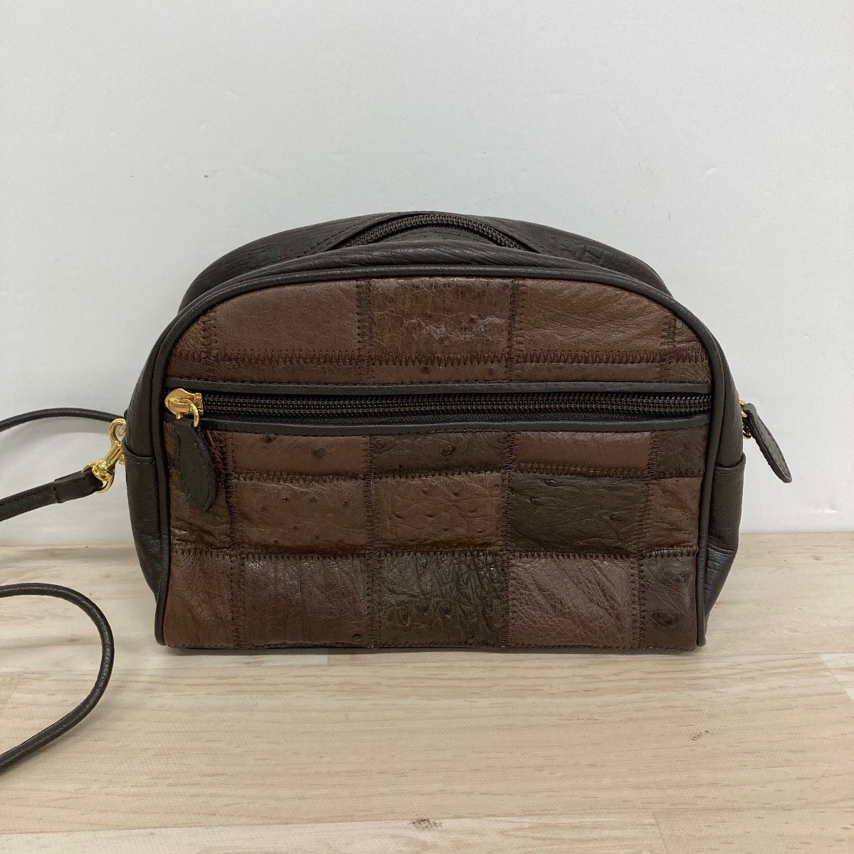 オーストリッチ/エキゾチックレザー ショルダーバッグ パッチワーク オーストリッチ/エキゾチックレザー ショルダーバッグ パッチワーク