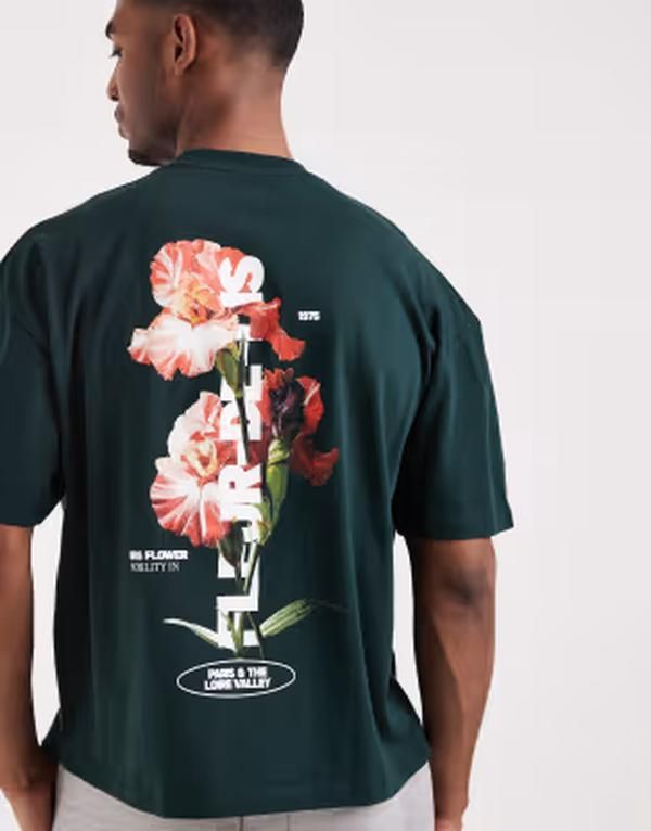 エイソス メンズ トップス Tシャツ フラワー柄 フラワー グラフィック ASOS DESIGN boxy oversized Tshirt with floral graphic in dark S