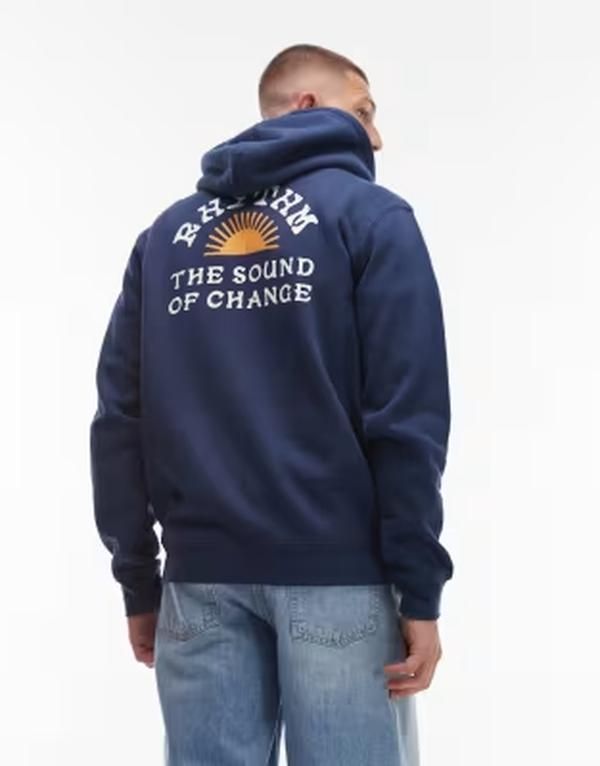 リズム メンズ アウター パーカー・スウェット プリント Rhythm Awake hoodie with back print NAVY ネイビー