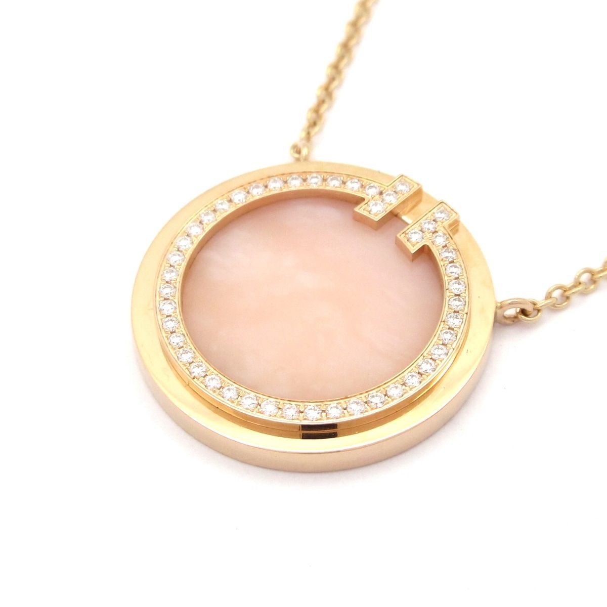 TIFFANY&Co.(ティファニー) ネックレス美品 T トゥー サークル ペンダント K18PG×ピンク オパール×ダイヤモンド パヴェダイヤ