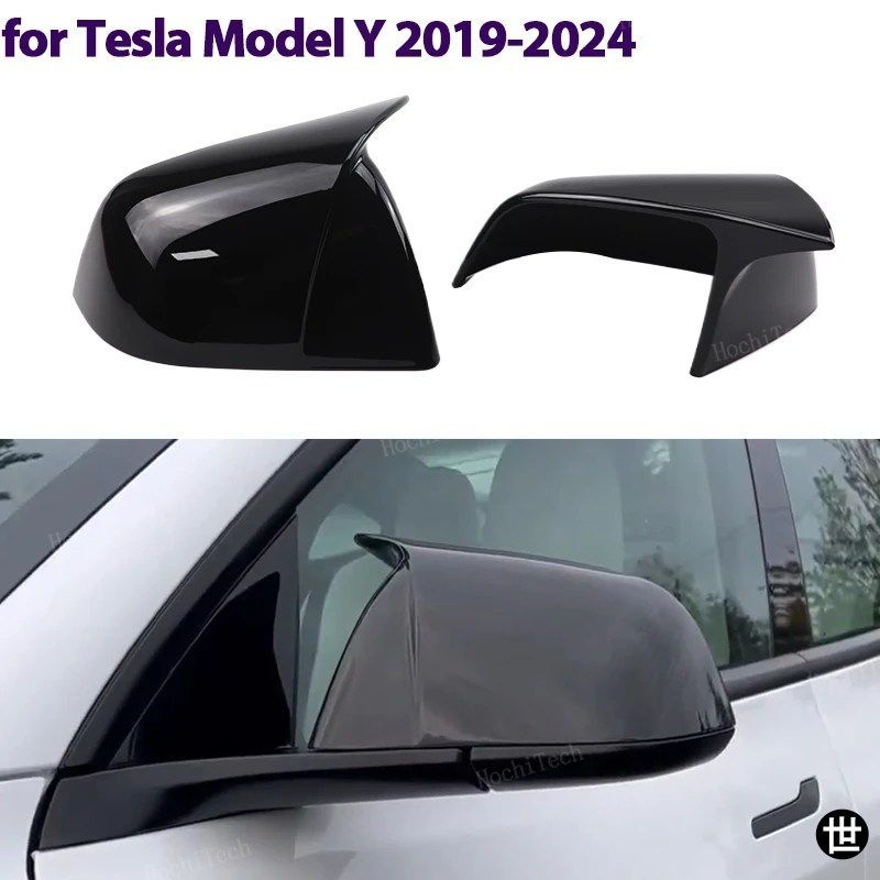 テスラ モデルY 2019-2024用 リアビュー ドア ウィング サイドミラー カバー キャップ シェル ケース ステッカー ブライトブラック エクス