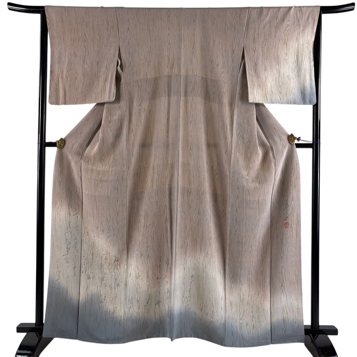【美品】 付下げ 身丈163cm 裄丈65cm M 袷 落款 木目 文字文 ぼかし 縮緬 薄小豆 正絹 秀品 【中古】