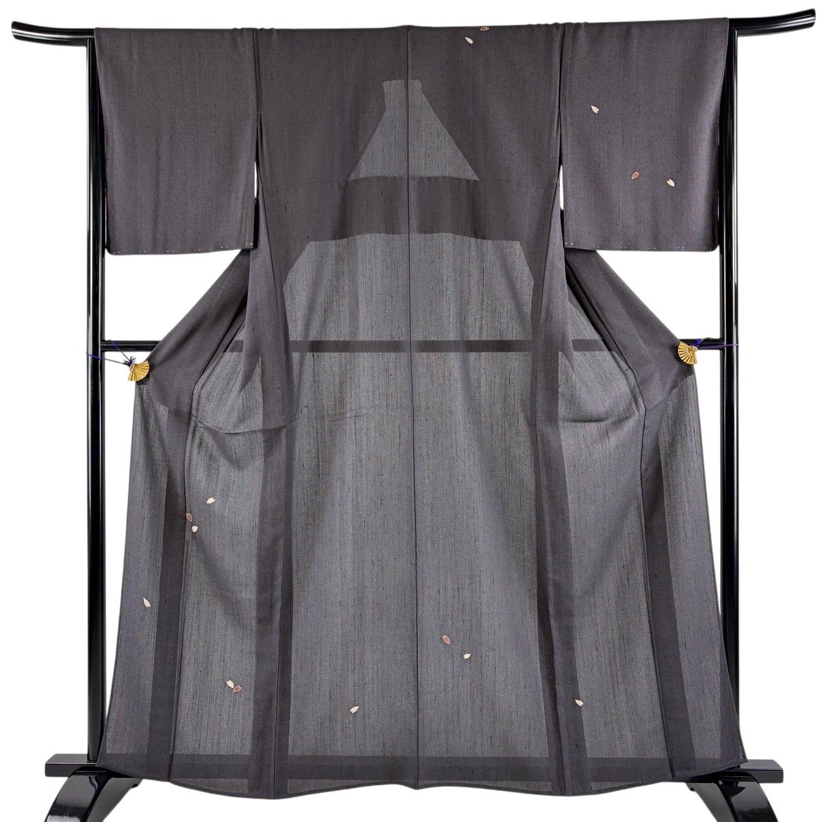 付下げ 身丈160.5cm 裄丈66cm M 薄物 花弁 縦縞 墨色 正絹 秀品 【中古】
