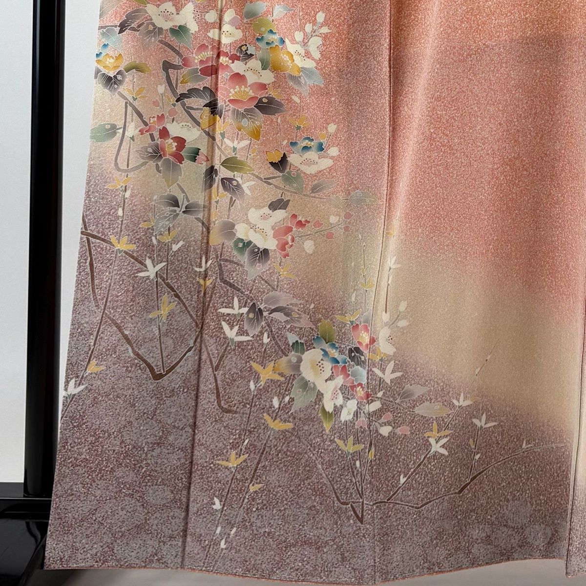 訪問着 身丈164.5cm 裄丈67cm M 袷 落款 枝花 霞 ぼかし サーモン