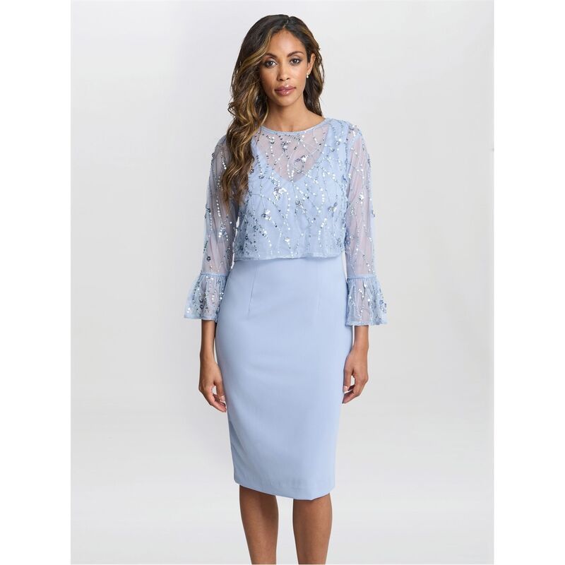 ジーナバッコーニ レディース トップス ワンピース クレープ ジャケット Gina Bacconi Pippa Beaded Jacket Crepe Shift Dress NORDIC BLUE