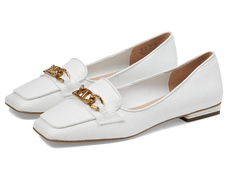 フランコサルト レディース シューズ スリッポン・ローファー Franco Sarto Tiari SlipOn Square Toe Loafers White Woven Fabric ホワイト