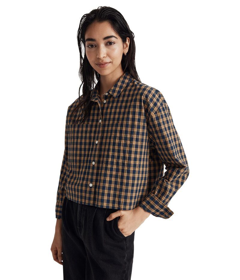 メイドウェル レディース トップス シャツ Madewell The Signature Poplin Crop Shirt in Plaid Classic Plaid Indigo インディゴ