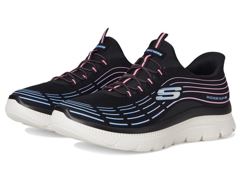 スケッチャーズ レディース シューズ スニーカー プラスサイズ SKECHERS Summits Plus Hands Free SlipINS Black Multi ブラック