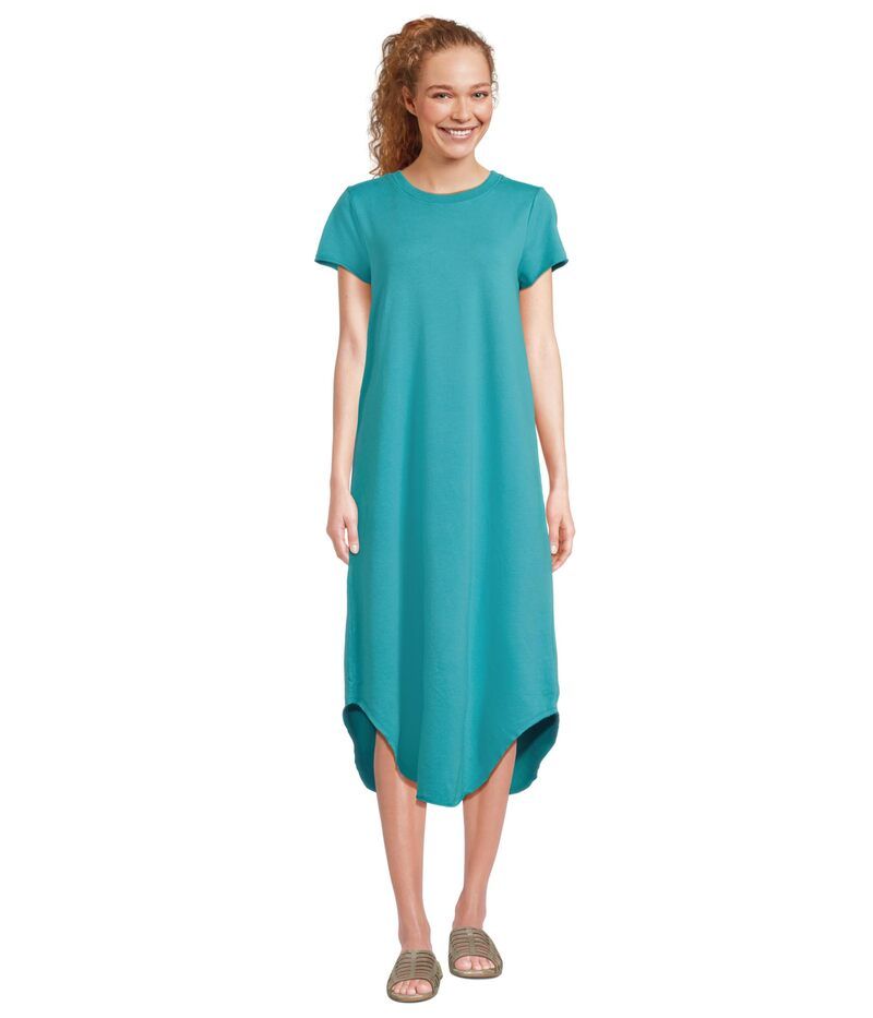 モッドドック レディース トップス ワンピース クルーネック シャツ マキシ Mododoc Short Sleeve Maxi Shirttail Crew Neck Dress Belize