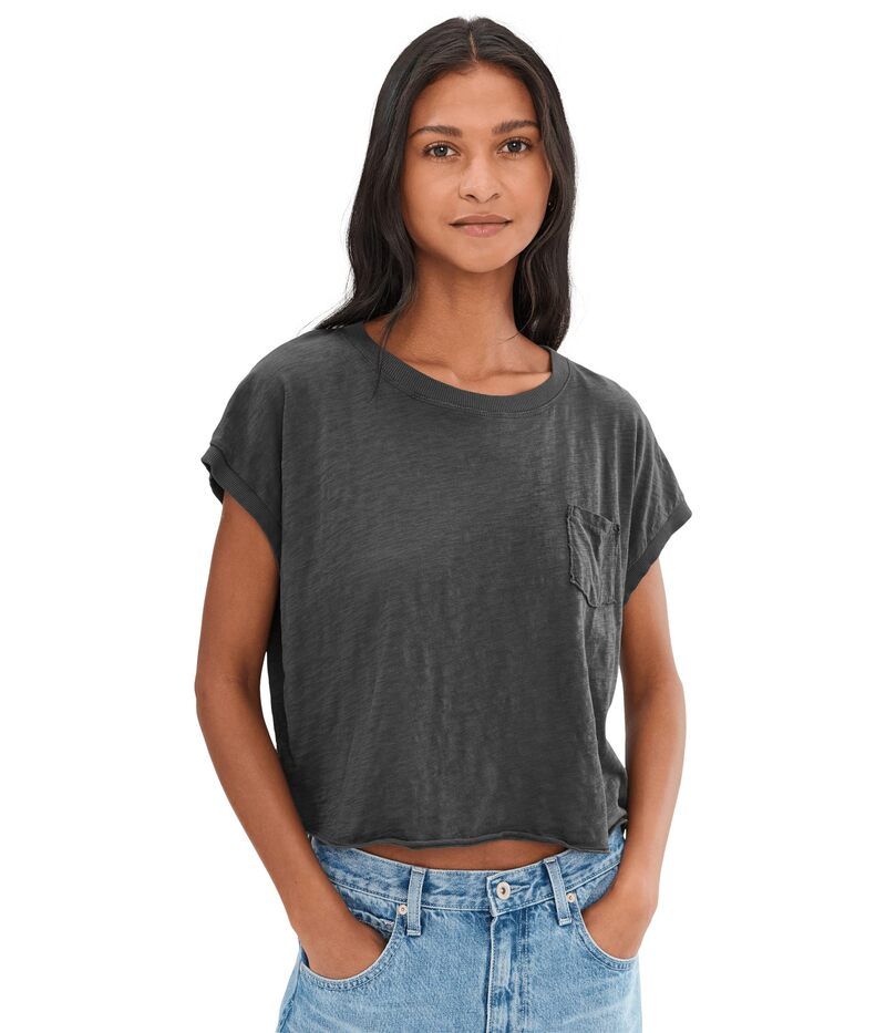 モッドドック レディース トップス シャツ Mododoc Short Dolman Sleeve Step Hem Tee Washed Ebony