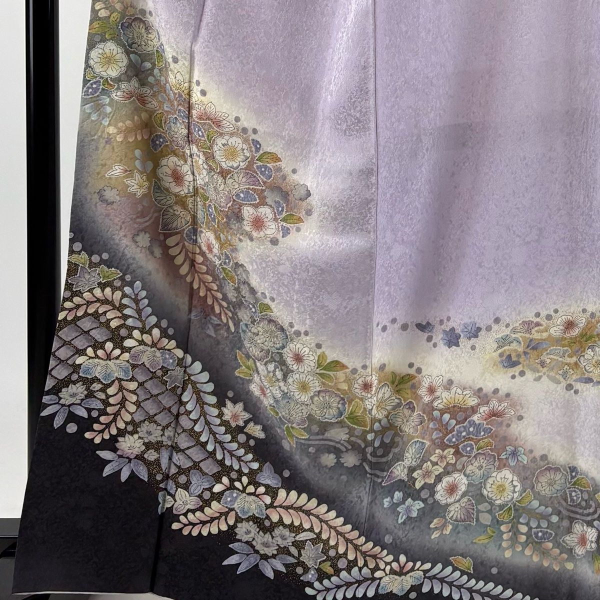 訪問着 身丈164cm 裄丈67.5cm L 袷 辻が花柄 地紋 金彩 ぼかし 薄紫